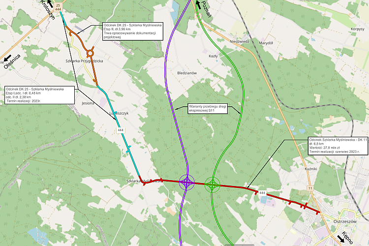 Rozbudowa DW 444 w powiecie ostrzeszowskim - mapa