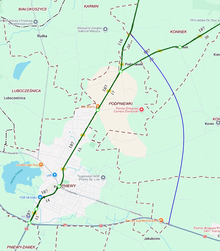 Mapa obwodnicy Pniew